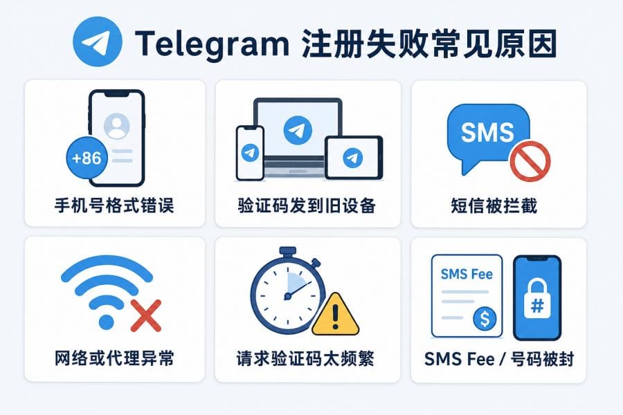 Telegram 注册失败怎么办?收不到验证码、SMS Fee 和号码被封完整解决方法 配图 1