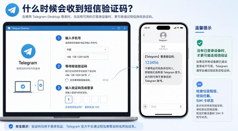 Telegram Desktop 登录验证码在哪里?手机、短信和扫码登录教程 配图 1