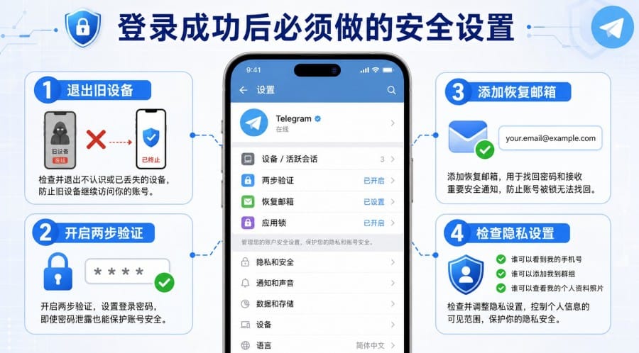 Telegram 旧手机丢了怎么登录?新手机找回账号与隐私保护教程 配图 3
