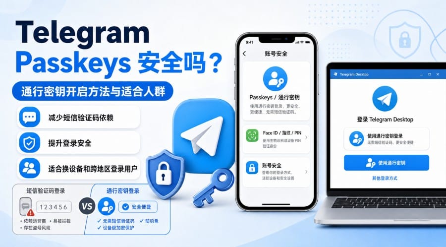 Telegram Passkeys 安全吗?通行密钥开启方法与适合人群