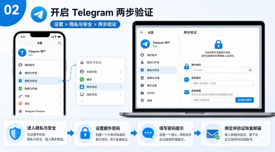 Telegram 注册后怎么设置隐私与安全 - illustration 1